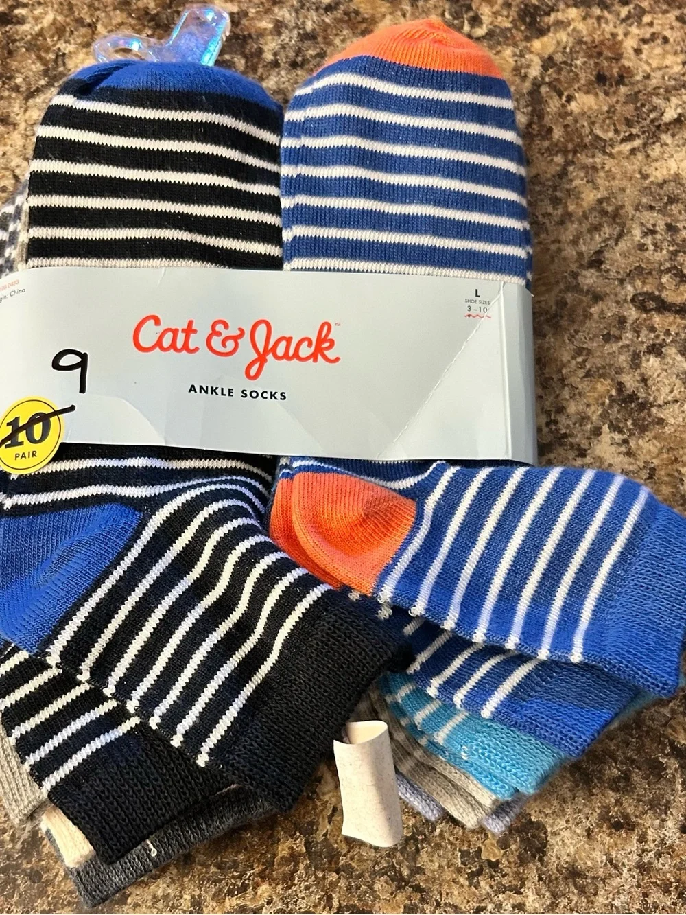 Boys' 9pk Lightweight Striped Ankle Socks - Cat & Jack L (3-10) New